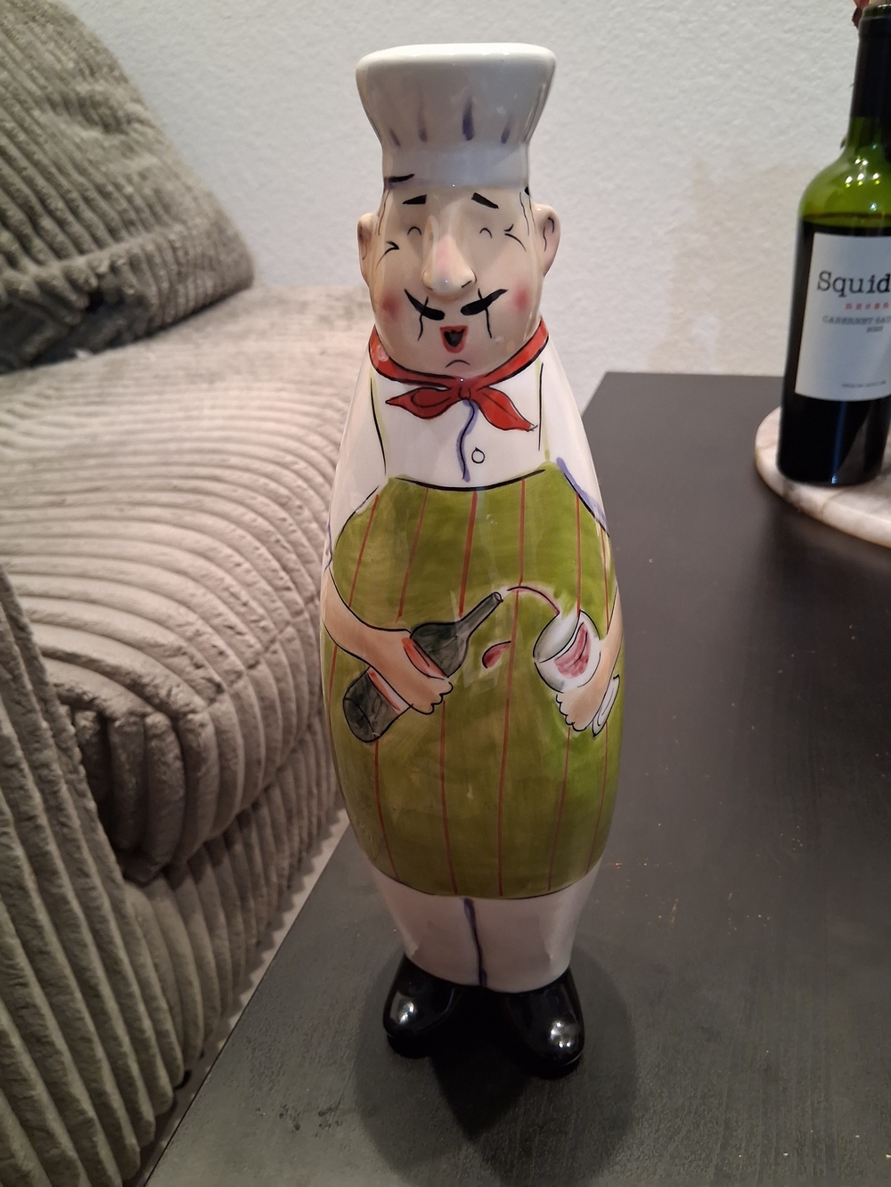 Chef Figurine Ceramic Olive Oil Botle Clay Art Hand Painted